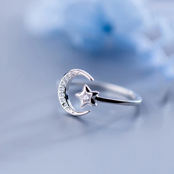 New 925 sterling silver zircon moon star ring! - Picture 2 of 4